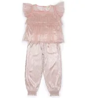 Peek Little/Big Girls 2T-10 Short Sleeve Sparkle Mesh/Crinkle Gauze Top & Matching Jogger Pant Set