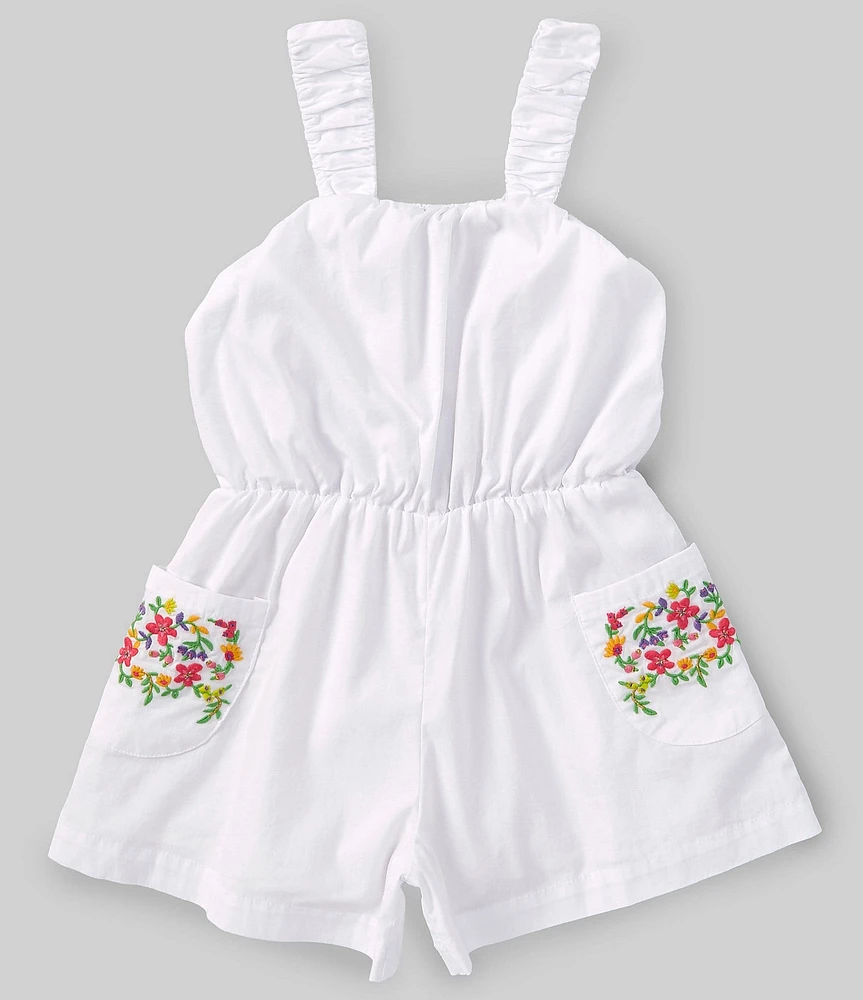 Peek Little/Big Girls 2T-10 Sleeveless Floral-Embroidered Pocketed Romper