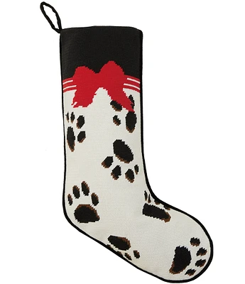 Peking Handicraft Black Paws on White Embroidered Needlepoint Holiday Stocking