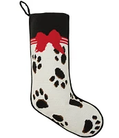 Peking Handicraft Black Paws on White Embroidered Needlepoint Holiday Stocking