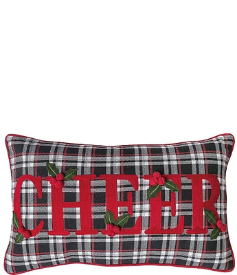 Peking Handicraft Black Plaid Cheer Embroidered Pillow