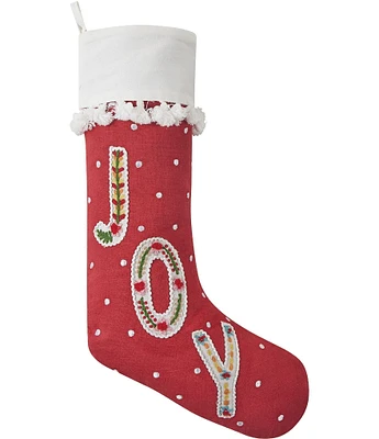 Peking Handicraft Boho Joy Embroidered Holiday Stocking