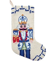 Peking Handicraft Chinoiserie Nutcracker Hooked Wool Holiday Stocking