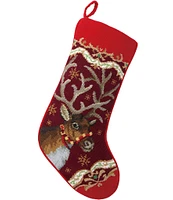 Peking Handicraft Christmas Deer Needlepoint Holiday Stocking