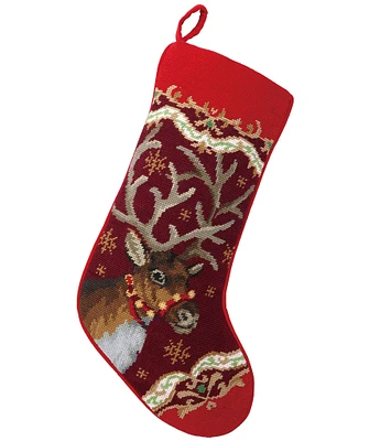Peking Handicraft Christmas Deer Needlepoint Holiday Stocking