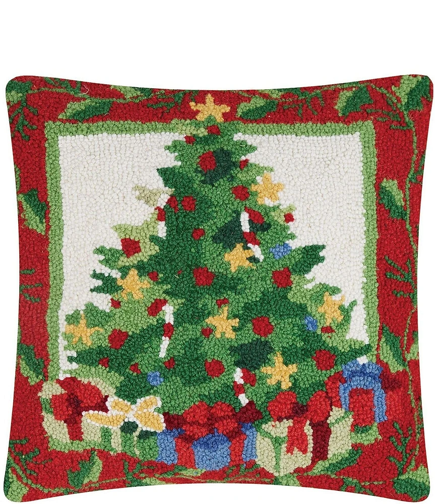 Peking Handicraft Christmas Morning Hooked Wool Square Pillow