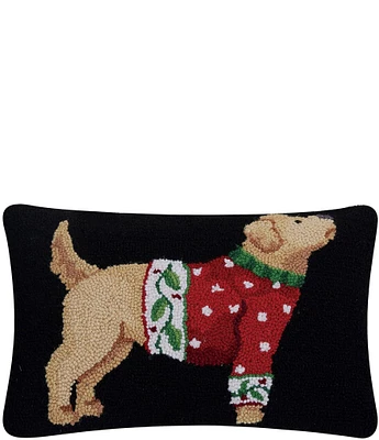 Peking Handicraft Christmas Pup Hook Wool Pillow