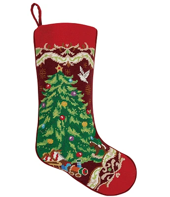 Peking Handicraft Christmas Tree Needlepoint Embroidered Holiday Stocking