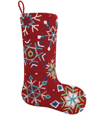 Peking Handicraft Colorful Snowflakes Wool Hand-Hooked Holiday Stocking