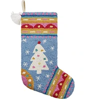 Peking Handicraft Fair Isle Tree with Tassels Hooked Wool Holiday Stocking