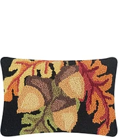 Peking Handicraft Festive Fall Acorn with Fall Leaves Hooked Pillow