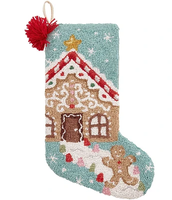Peking Handicraft Gingerbread with Tassel Hooked Wool Holiday Stocking
