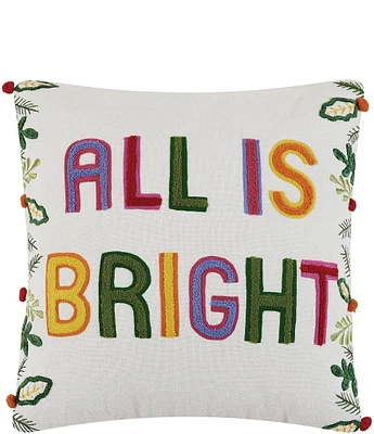 Peking Handicraft Holiday Collection All Is Bright Embroidered Decorative Square Pillow