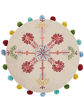 Peking Handicraft Holiday Collection Boho Holiday Snowflake Embroidered Round Decorative Pillow