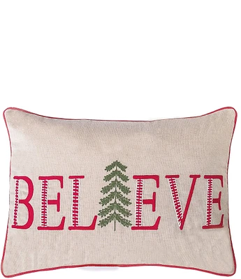 Peking Handicraft Holiday Collection Christmas Believe Embroidered Lumbar Pillow