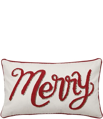 Peking Handicraft Holiday Collection Merry Embroidered Decorative Pillow