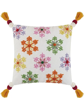 Peking Handicraft Holiday Collection Snowflakes Embroidered Decorative Pillow