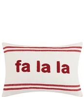 Peking Handicraft Holiday Collection Stripe Boucle Fa La La Embroidered Lumbar Pillow