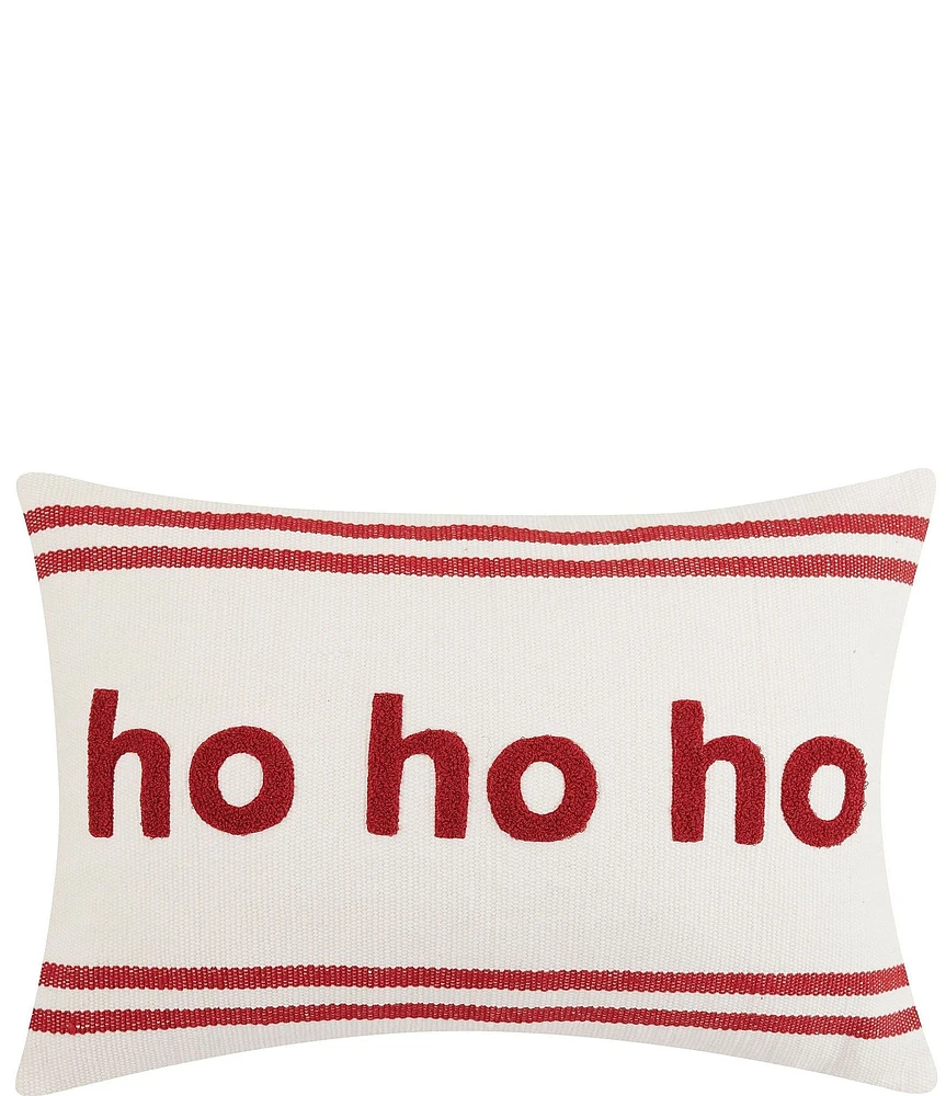 Peking Handicraft Holiday Collection Stripe Boucle Ho Ho Ho Embroidered Lumbar Pillow