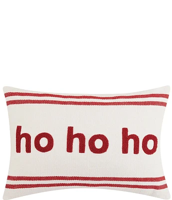 Peking Handicraft Holiday Collection Stripe Boucle Ho Ho Ho Embroidered Lumbar Pillow