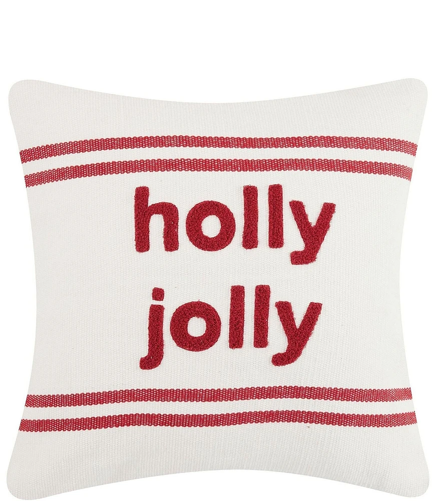 Peking Handicraft Holiday Collection Stripe Boucle Holy Jolly Embroidered Square Pillow