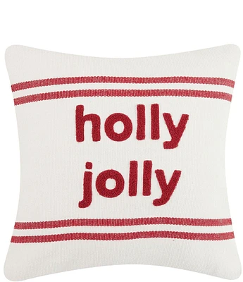 Peking Handicraft Holiday Collection Stripe Boucle Holy Jolly Embroidered Square Pillow