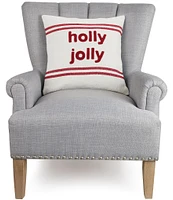 Peking Handicraft Holiday Collection Stripe Boucle Holy Jolly Embroidered Square Pillow