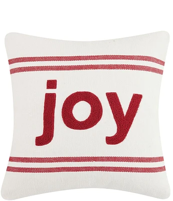 Peking Handicraft Holiday Collection Stripe Boucle Joy Embroidered Square Pillow