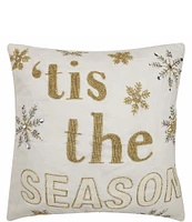 Peking Handicraft Holiday Collection Tis The Season Embroidered Square Pillow