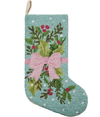 Peking Handicraft Holly Bow Hooked Wool Holiday Stocking