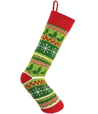 Peking Handicraft Holly Leaves Fair Isle Knit Holiday Stocking