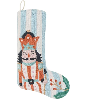 Peking Handicraft Holly Stripe Nutcracker Hooked Wool Holiday Stocking