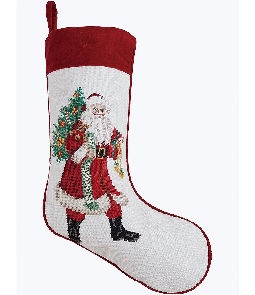 Peking Handicraft Jingle Claus Santa Needlepoint Embroidered Holiday Stocking