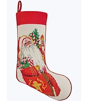 Peking Handicraft Jolly Christmas Santa Needlepoint Embroidered Stocking