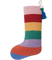 Peking Handicraft Rainbow Stripe Hooked Wool Holiday Stocking