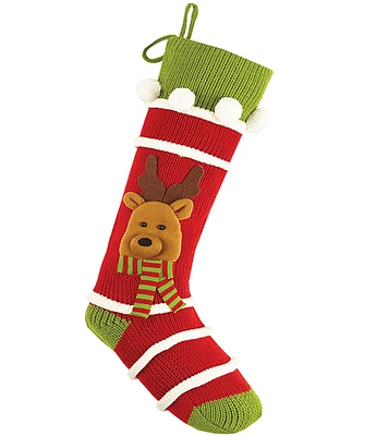 Peking Handicraft Reindeer Face Holiday Knit Stocking