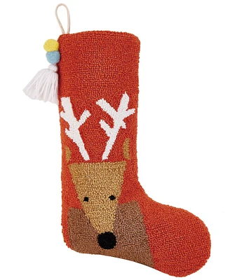 Peking Handicraft Reindeer Wool Hand-hooked Stocking with Pom-Pom Tassel