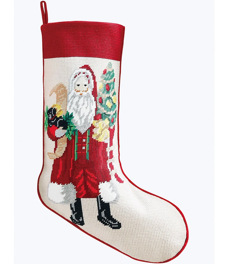 Peking Handicraft Santa & Puppy Needlepoint Embroidered Holiday Stocking