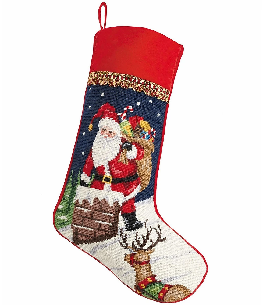 Peking Handicraft Santa Chimney Needlepoint Holiday Stocking