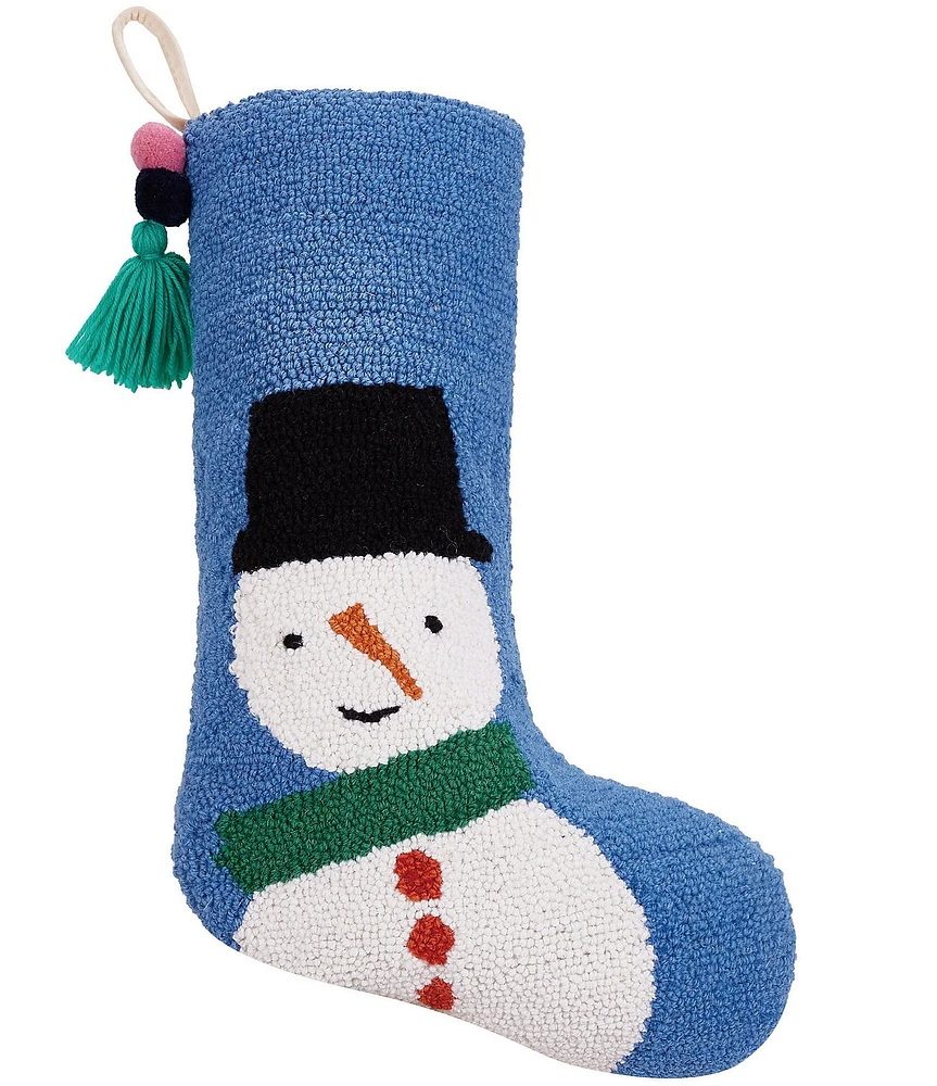 Peking Handicraft Snowman Wool Hand-Hooked Stocking with Pom-Pom Tassel