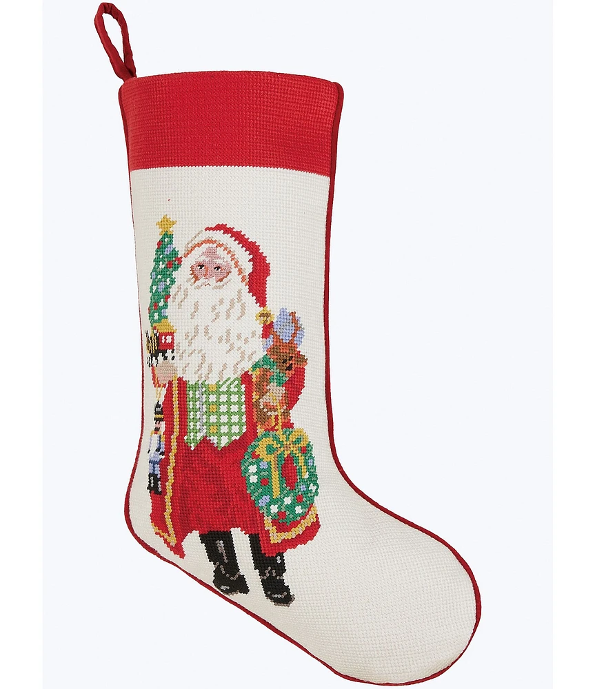 Peking Handicraft Spirits Bright Santa Needlepoint Embroidered Holiday Stocking