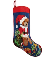 Peking Handicraft Teddy Bear with Present Embroidered Needlepoint Holiday Stocking