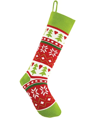 Peking Handicraft Tree Fair Isle Knit Holiday Stocking