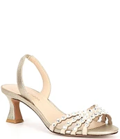 Pelle Moda Felice Shimmer Suede Rhinestone Embellished Slingback Dress Sandals