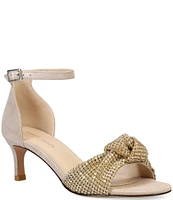 Pelle Moda Shaira Shimmer Suede Rhinestone Knotted Ankle Strap Dress Sandals