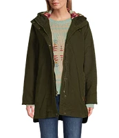 Pendleton Canvas Corduroy Trim Back Fleece Hooded Neck High-Low Hem Parka Coat