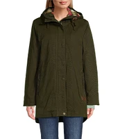 Pendleton Canvas Corduroy Trim Back Fleece Hooded Neck High-Low Hem Parka Coat