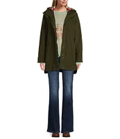 Pendleton Canvas Corduroy Trim Back Fleece Hooded Neck High-Low Hem Parka Coat