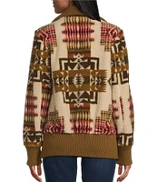 Pendleton Chief Joseph Pattern Berber Fleece Stand Collar Ribbed Knit Canvas-Trim Bomber Jacket