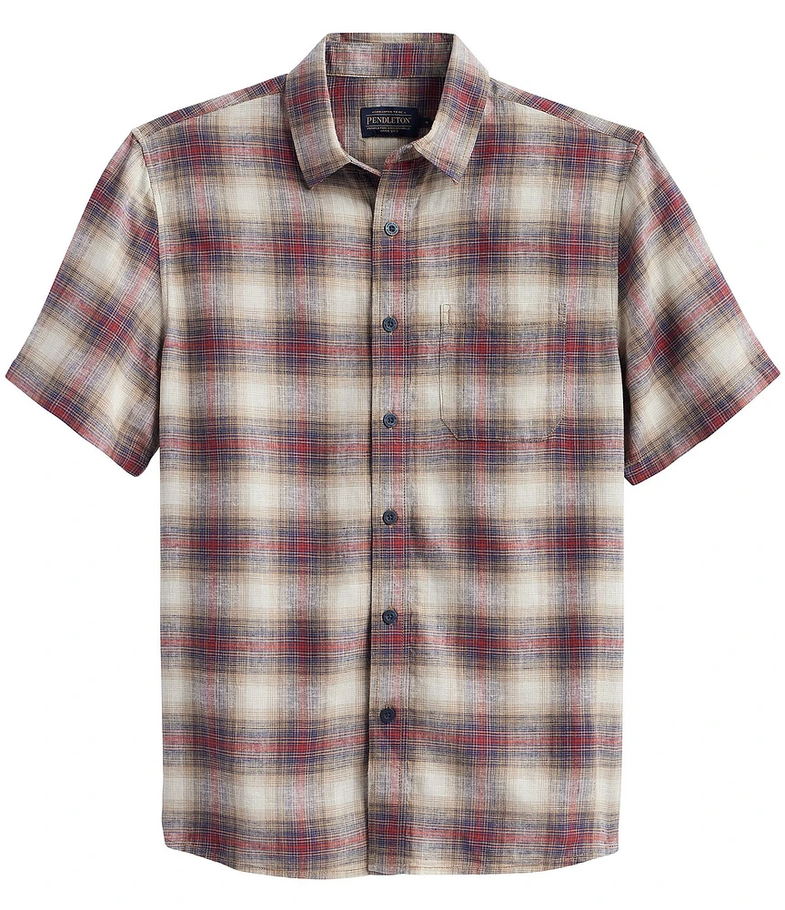 Pendleton Dawson Linen Medium Plaid Short Sleeve Woven Shirt